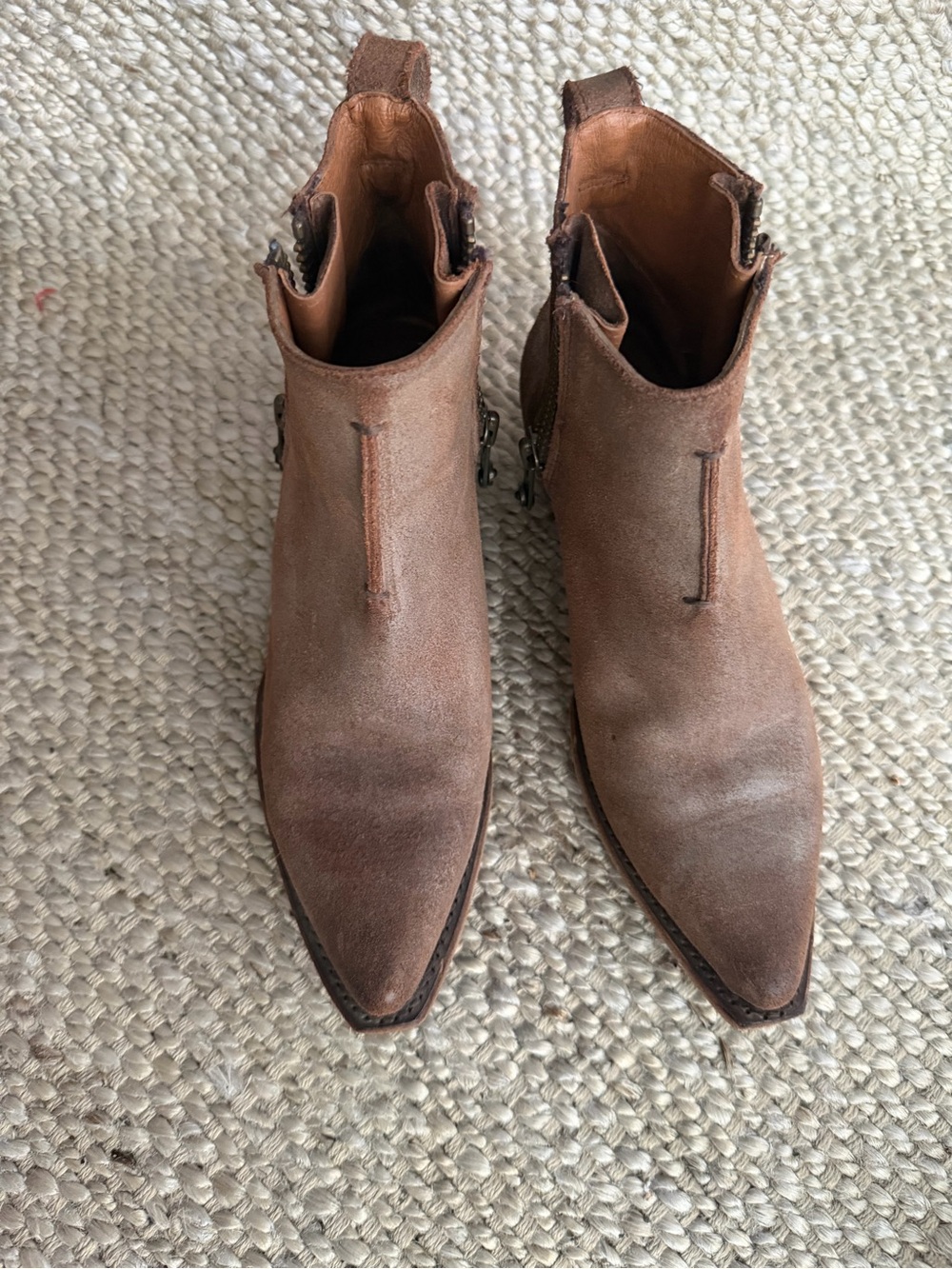 Frye Brown Suede Pointed Ankle Booties
